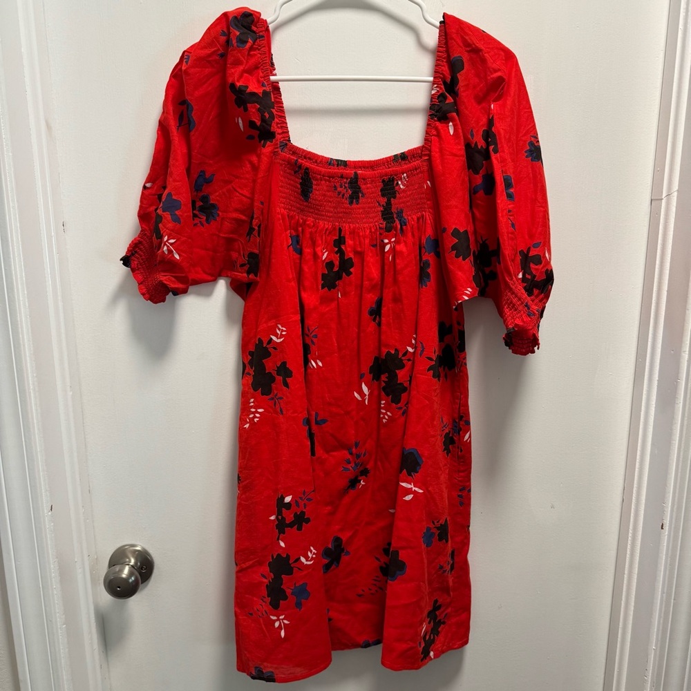 Apiece Apart Inacea Balloon Sleeve Mini Dress Red Aster Floral Size S Pockets